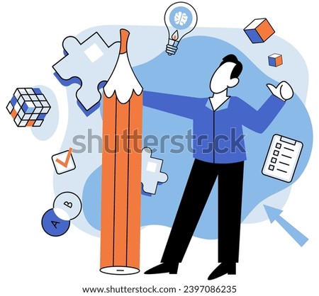 Creative thinking. Vector illustration. Learning is key unlocks doors, opening new vistas and expanding horizons possibility Strategy is compass guides creative thinking It is map charts course