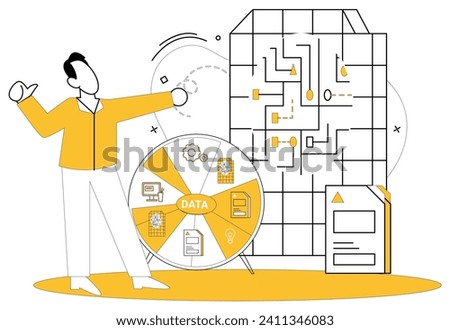 Data management vector illustration. Data analytics breathes life into numbers, transforming them into strategic assets Financial insights are treasures unearthed by analytical archaeologists data