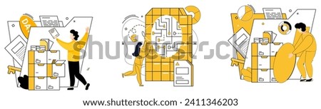 Data management vector illustration. Data analytics breathes life into numbers, transforming them into strategic assets Financial insights are treasures unearthed by analytical archaeologists data