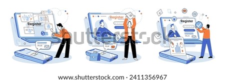 Registration online. Vector illustration. Online registration is convenient way to sign up for services or events Registering online ensures secure and efficient process Technology plays crucial role