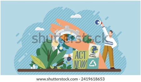 Climate change. Save the planet. Vector illustration Global warming necessitates urgent actions to safeguard planet Climate change affects us all, but we cmake difference Earth pollution demands