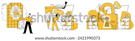 Data storage vector illustration. Data protection is guardian angel sensitive information within data base Digital landscapes flourish with advancements in secure data storage technology