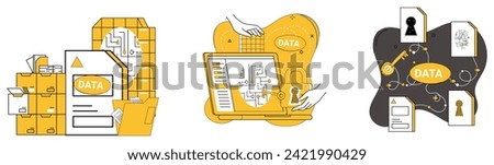 Data storage vector illustration. Datacenters stand as guardians vast networks, ensuring secure data storage Cyberspace thrives on interconnected web data storage and retrieval The business landscape