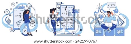 Mathematics vector illustration. In mathematical realm, journey learning unfolds as minds decode secrets numeric patterns The study math is quest for knowledge, where each lesson learned adds layer