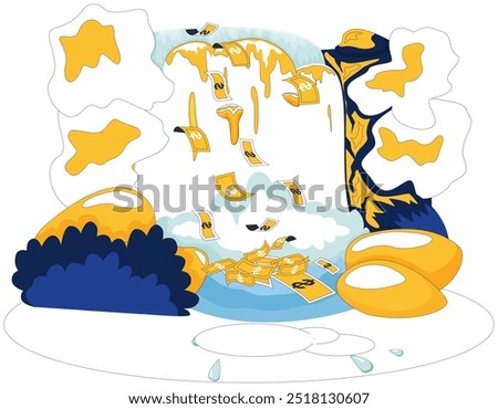 Cash flow vector illustration. Budgeting is compass guiding expedition through terrain cash flow Currency is common language, facilitating trade in marketplace wealth Earning is melody sung