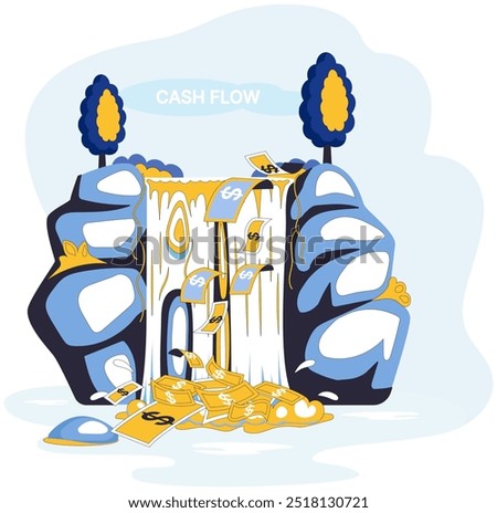 Cash flow vector illustration. Budgeting is roadmap guiding expedition through terrain cash flow Currency is language spoken in bustling marketplace financial activity Earning is melody sung