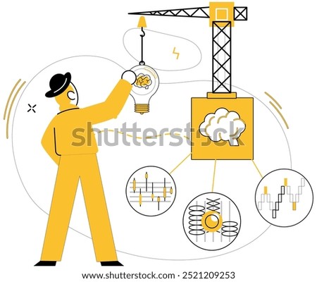 Thought experiment vector illustration. Contemplation and brainstorming are dynamic winds steering ship thought exploration The thought experiment concept is crucible where knowledge