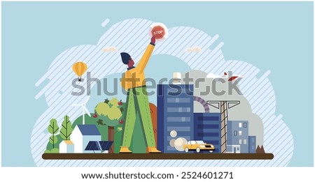 Climate change. Save the planet. Vector illustration Global warming necessitates urgent actions to safeguard planet Climate change affects us all, but we cmake difference Earth pollution demands