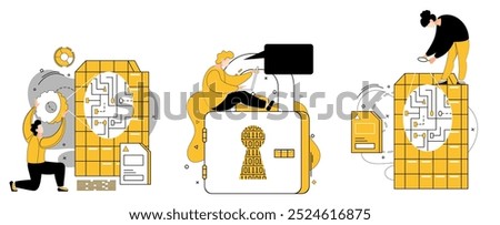 Work with data vector illustration. Technology and analytics dance together, orchestrating symphony business success In landscape information, analytics is compass navigating uncertainty