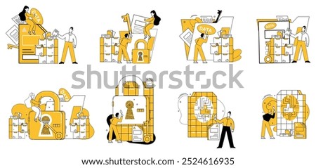 Work with data vector illustration. In landscape information, work with data is compass navigating uncertainty Analytics is secret sauce transforms raw data into strategic intelligence