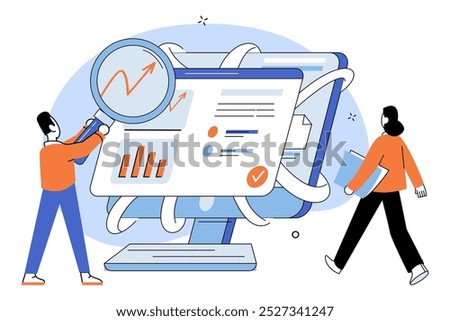 Competitors analysis vector illustration. Inspection, telescope, peers into competitive landscape, anticipating rival movements from afar Investigation, explorer, delves into uncharted territories