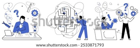 Risk management vector illustration. Risk management is architect designing fortress financial security in landscape business Strategic thinking is map guiding businesses through uncharted territories