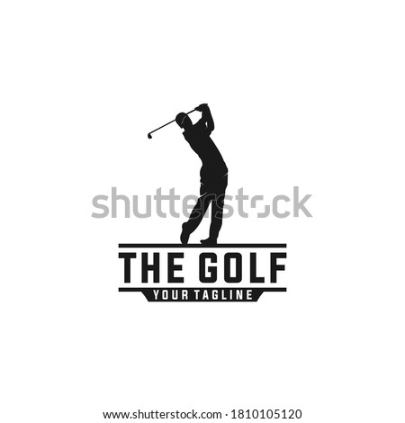 logo for golf with illustration of a golfer hitting a golf ball