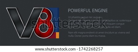 V8 powerfull engine, technology car banner, vector illustration