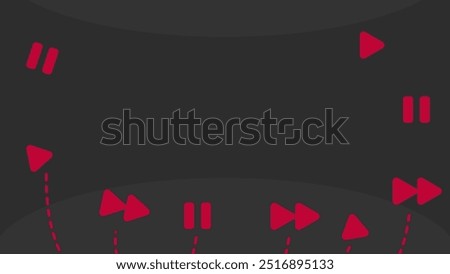 Dark background for videos with floating play and pause buttons. Vector illustration. Suitable for videos, channels, vlogs, presentations, etc.