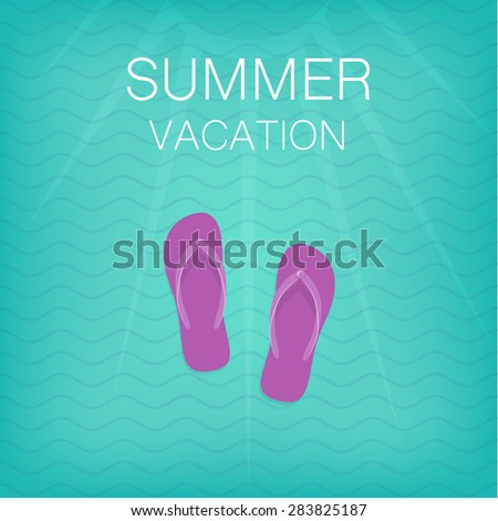 Summer Vacation Illustration with Flip Flop and Sea Waves on Background