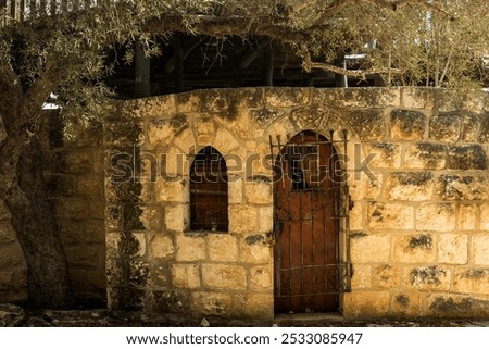 Similar – Image, Stock Photo Stone house located on rocky mountain in winter time at sunset