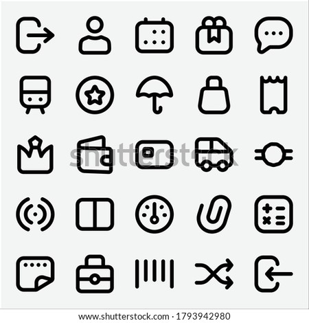 Basic Symbol Line Icon Set - 4 . Grid, Sms, Shuffle, Sticker, User, Calendar Icon Vector Illustration
