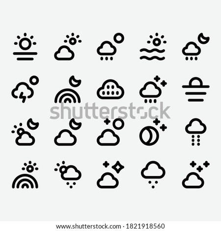 Cloud Weather Line Icon Set . Snow, Sun, Moon, Rain, Fog Icon Vector Illustration
