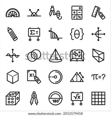 Math Icon Set . Mathematics, Math, Geometry, Algebra, Trigonometry Icon - Vector Illustration .
