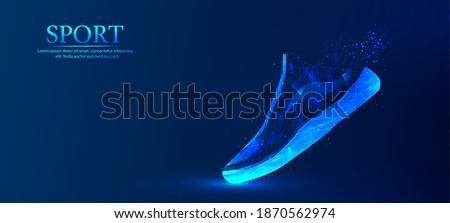 Abstract, polygonal, sports shoes. Fashionable modern design. The concept of sports shoes. Blue outline polygonal style, vector illustration.	 Foto stock © 