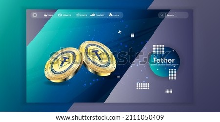 
The concept of Tether, a token with a network vector on a dark background. Vector illustration of the Tether banner concept for a website. Cryptocurrency blockchain technology. Vector illustration.