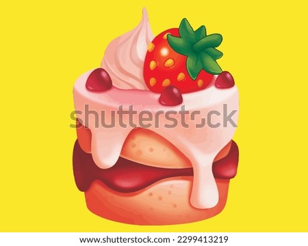 Strawberry Shortcake Delicious Cartoon Style Design Isolated Vector Illustration