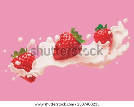 Fresh Strawberry Milk Design Isolated Vector Illustration