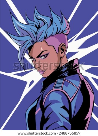 Portrait of a Girl With Spiky Hair and Wearing a Jacket Vector Illustration