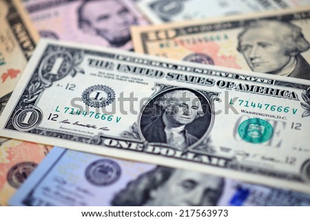 Money American one dollar bills closeup