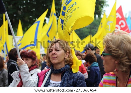 Milan, Italy - 05 may 2015 - Trade union demostration - Manifestation of public school employees who demonstration against the governement