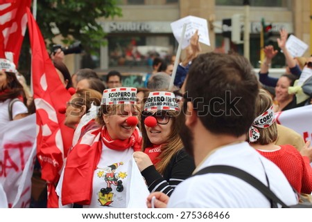 Milan, Italy - 05 may 2015 - Trade union demostration - Manifestation of public school employees who demonstration against the governement