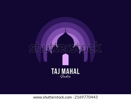 Taj Mahal on India symbol. Modern moonlight logo of largest country vector illustration. Landscape design of memorial place illustration. Eps 10