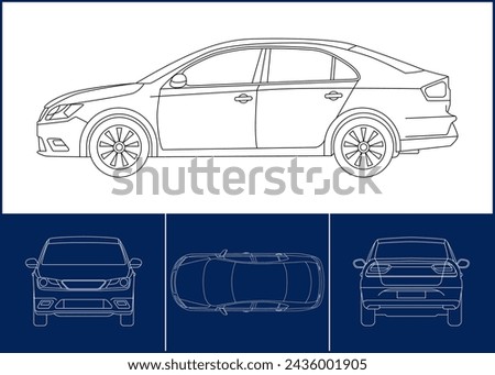 Car template. Transportation outline stroke template. Blueprint layout. Wrap sticker, air brush, vynils, recolor project. Vector eps 10