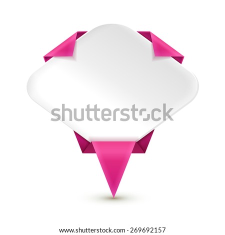 Origami banner. White banner wrapped with colored paper. Banner isolated on white background. Raster copy.