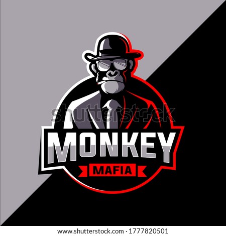 Mafia monkey esports logo design vector