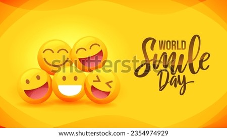 World Smile Day Banner With Smiling Emoji and Hand Lettering Calligraphy