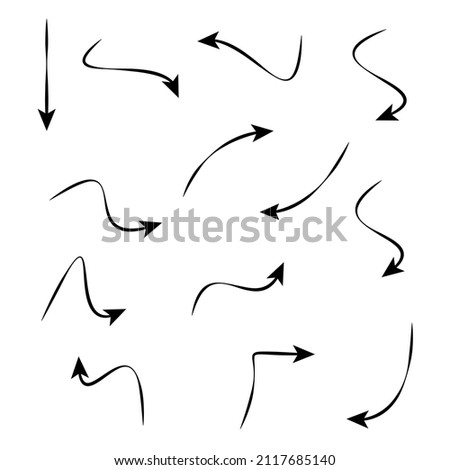 Vector set of arrows on white background. Different elements for design. Straight and curved cursors