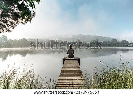 Similar – Image, Stock Photo Morning fog on river. Beautiful summer sunrise landscape