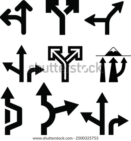 arrow, junction arrow set, Track, route, path, directions icon. Vector illustration