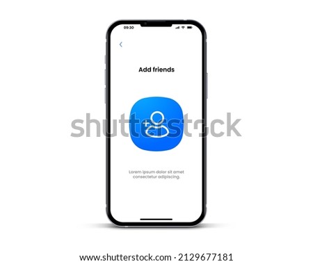3d isolated vector elements. Minimal modern add friend, people, contact icon emblem symbol with ultra realistic smartphone. 3d blue add friends icon. Mobile app icons. Device UI UX mockup. Foto stock © 