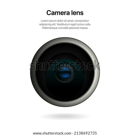 High quality realistic lens phone camera. Macro lens auto stabilization. Vector illustration. Camera photo lens, front view, realistic 3D vector icon.