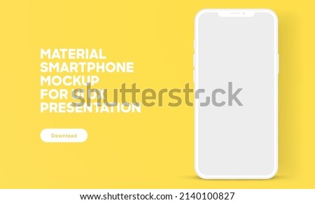 Minimalist flat smartphone with white blank screen. Smartphone mockup. Device front view. 3D white mobile phone with shadow. Stock vector. Material modern clay mockup for presentation ui ux.