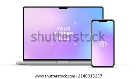 Modern laptop mockup front view, isolated on white background. Notebook mockup for ui ux app and website presentation Stock Vector illustration.