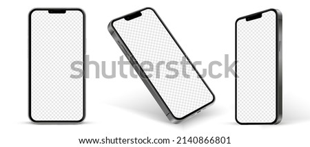 Realistic smartphone mockup. Mobile phone vector with isolated on white background. Device front view. 3D mobile phone with shadow. Realistic, high quality smart phone mockup for ui ux presentation.