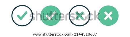 Checkmark and check icon. Approval check icon and cross isolated. Set quality sign, green tick. X or approve or deny line art vector color icon for apps and websites and ui ux. Foto stock © 