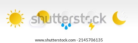Colorful 3d soft ui weather icons set fill style, Weather icons isolated on white background. Clouds logo and sign, vector illustration. Moon icon and symbol. 