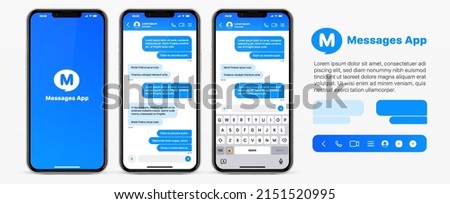 Message smartphone template. Mobile chatting sms app template bubbles. Message bubbles chat on smartphone icons. Phone chatting sms template bubbles. Isolated smartphone mockup. Stock vector.
