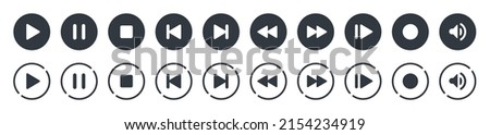 Set of video media player icons vector set. Multimedia music audio control. Media player interface symbols. play, pause, mute sign. isolated on white background. Music and sound icons.
