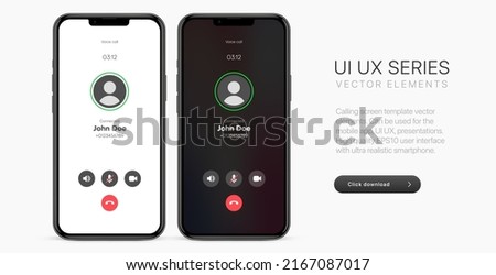Voice call screen. Mockup incoming call, voicemail screen, smartphone interface vector UI UX template for application. New Call screen template. Mobile app display template. Vector illustration.